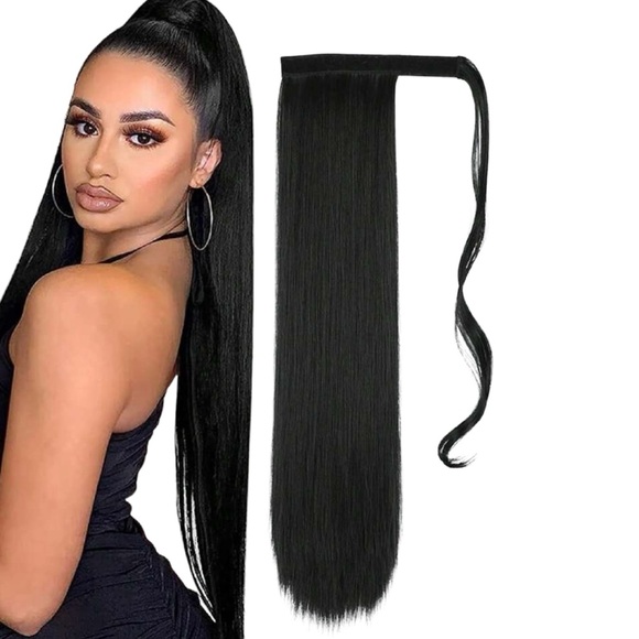 Other - 22 Inches Black Long Synthetic Wrapped Ponytail Extension
